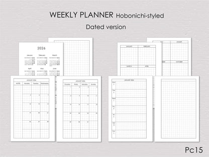 Pages for pocket planner, dated, hobonichi-styled