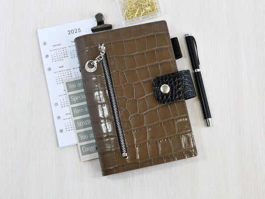 Personal size Leather notebook cover - 6-ring Binder organizer