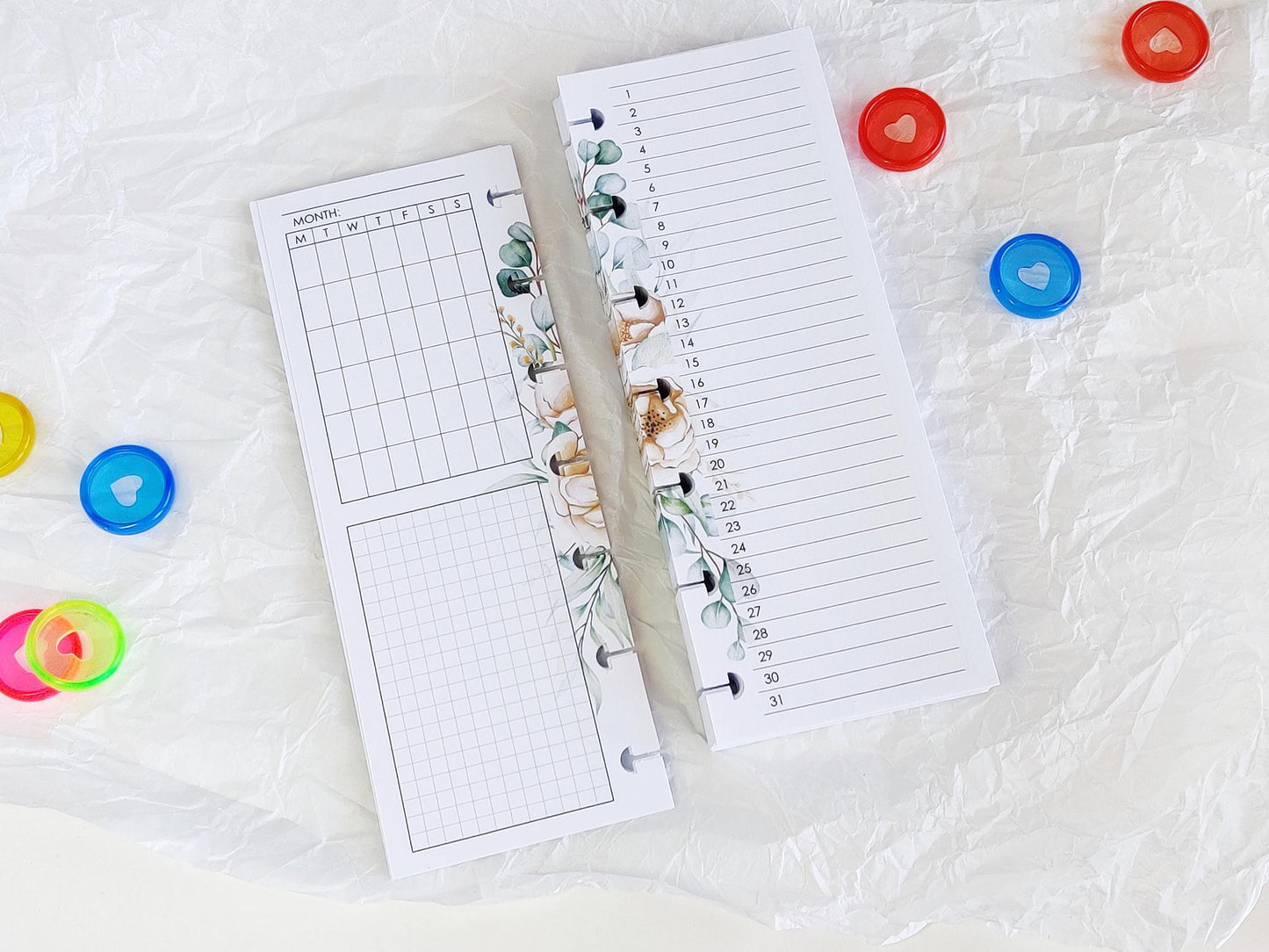 Monthly And Weekly Inserts - Disc Planner Refill (HP Skinny Mini Size)