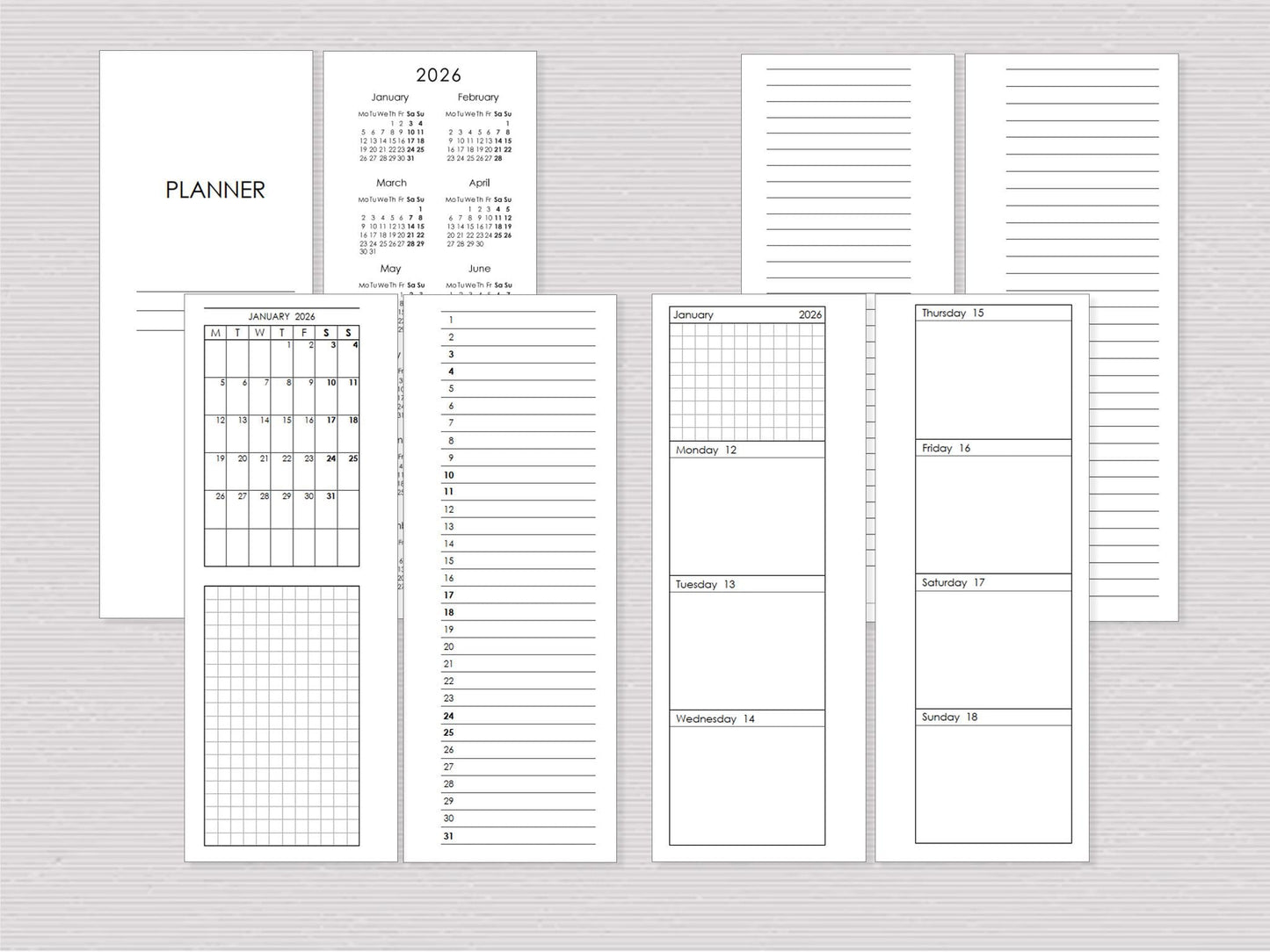 Monthly and Weekly Inserts - Disc Planner Refill (HP Skinny Mini Size)