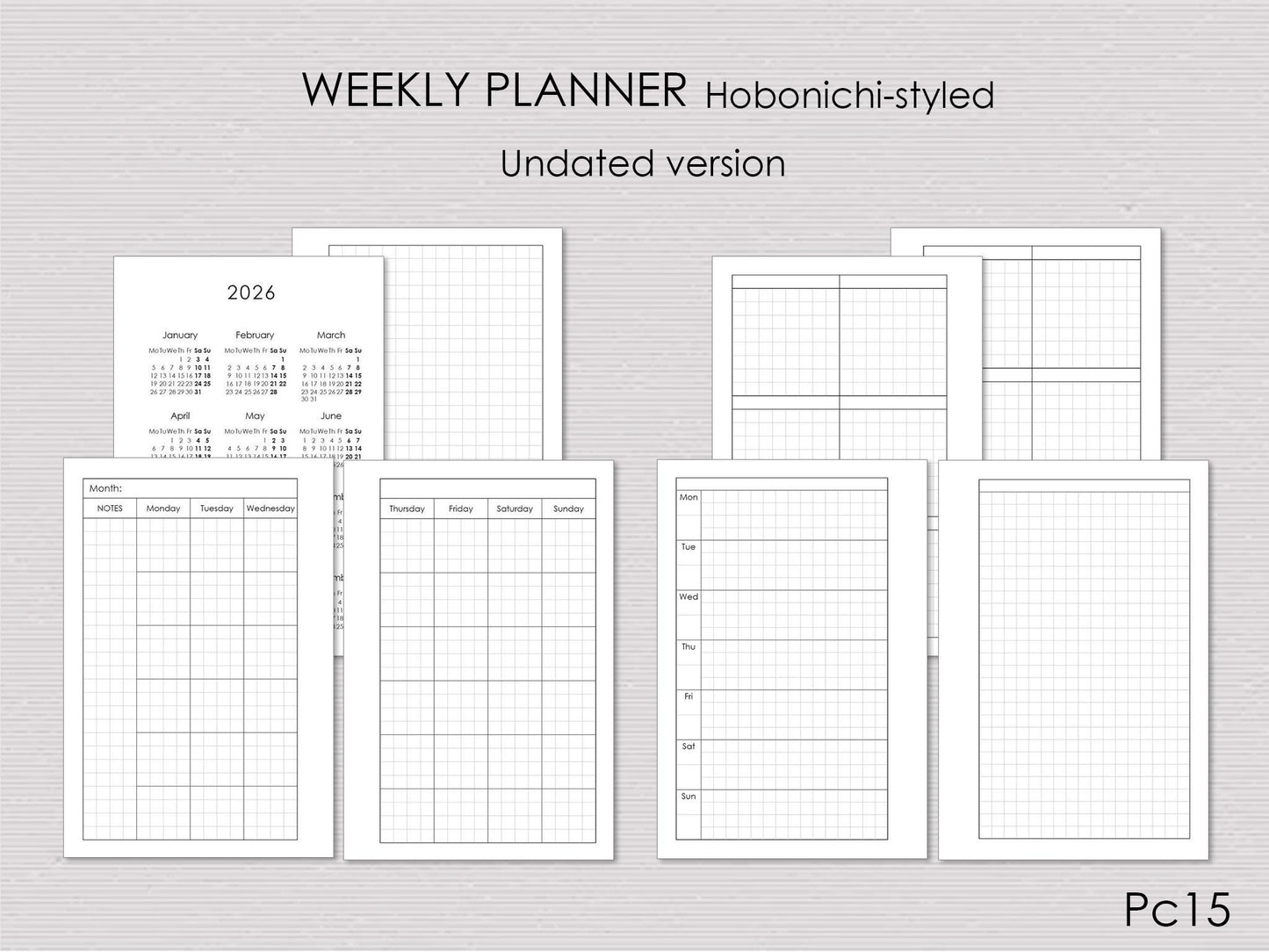 Pages for pocket planner, undated, hobonichi-styled