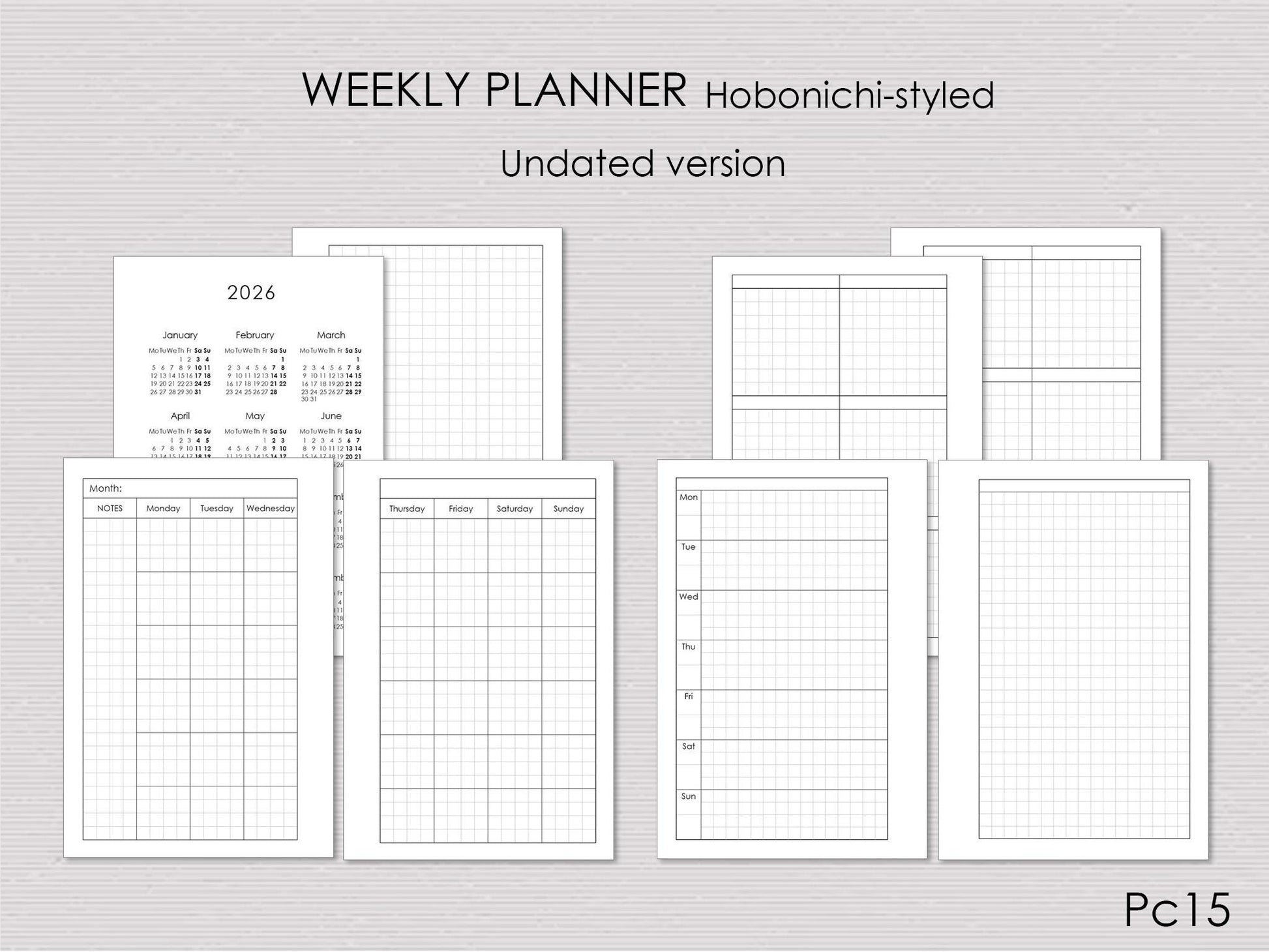 Pages for pocket planner, undated, hobonichi-styled