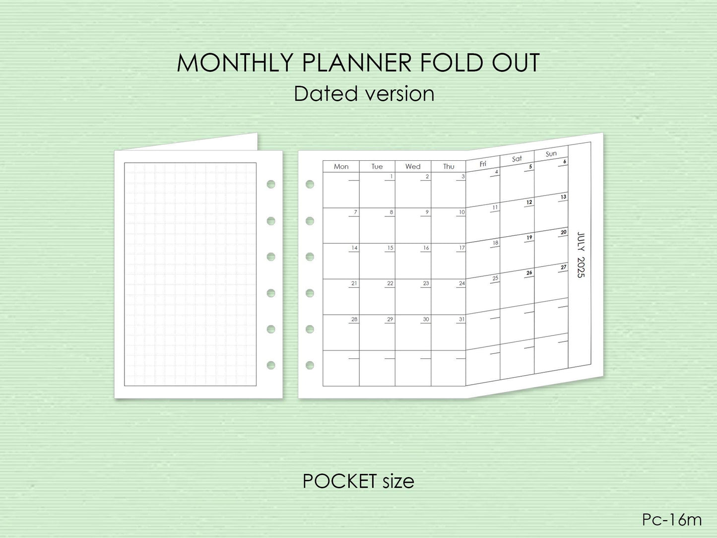 Monthly Fold Out Inserts - 6-Ring Binder Refill (Pocket Size) / Pc-16m