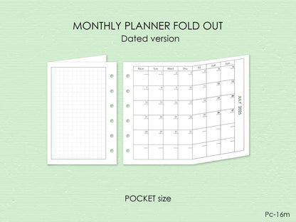 Monthly Fold Out Inserts - 6-Ring Binder Refill (Pocket Size) / Pc-16m