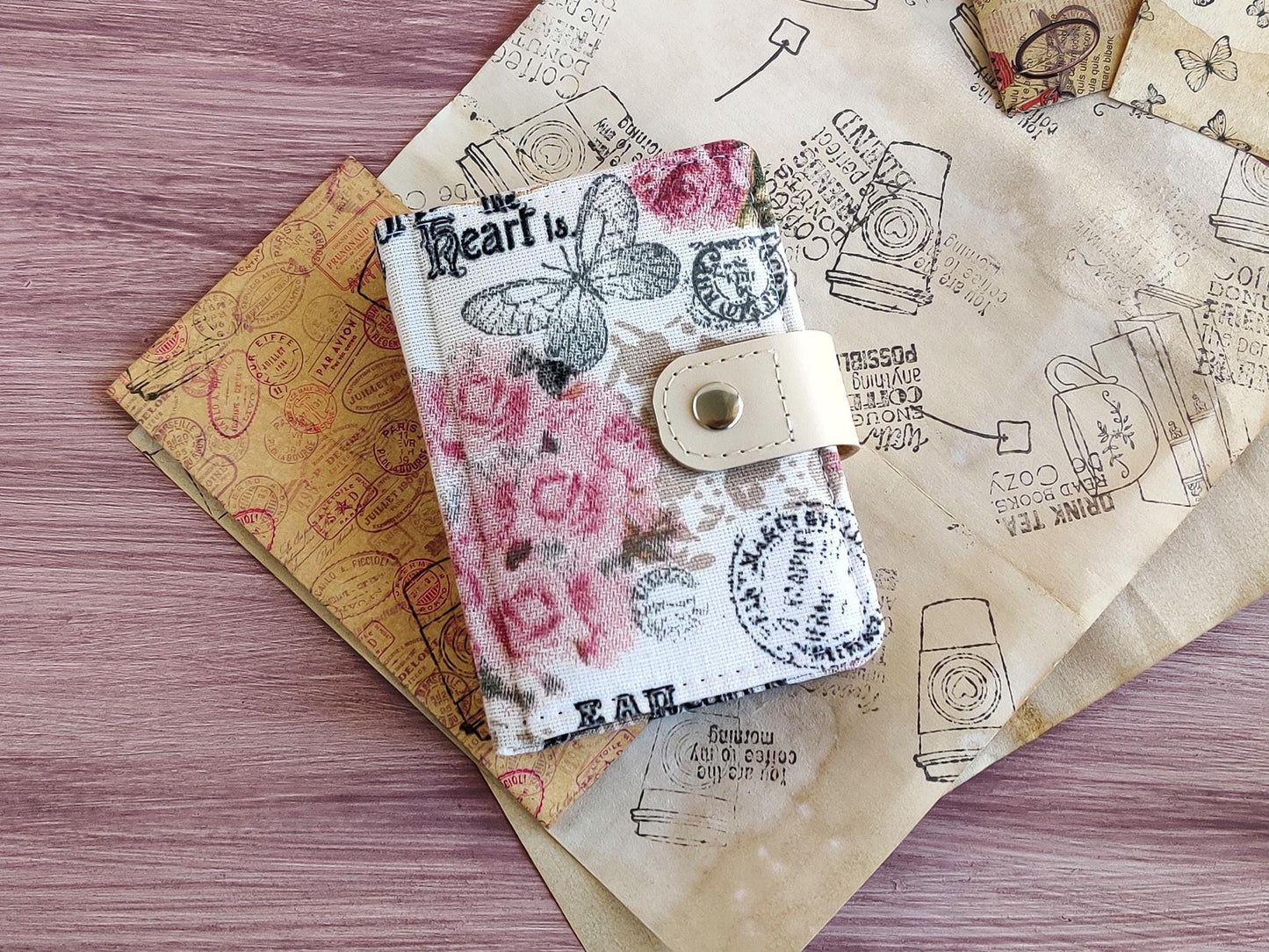 Small vintage-styled fabric notebook (A7 size)