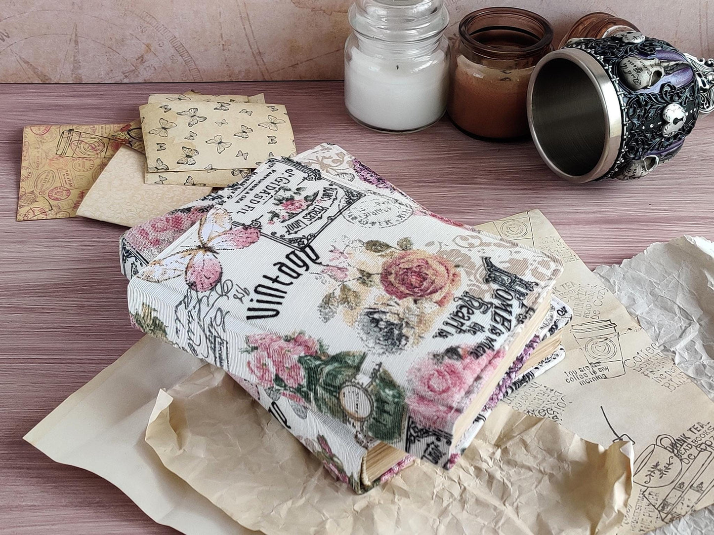 Vintage-styled notebook - Fabric covered journal (B6, A6 size)