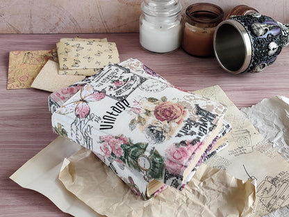 Vintage-styled notebook - Fabric covered journal (B6, A6 size)