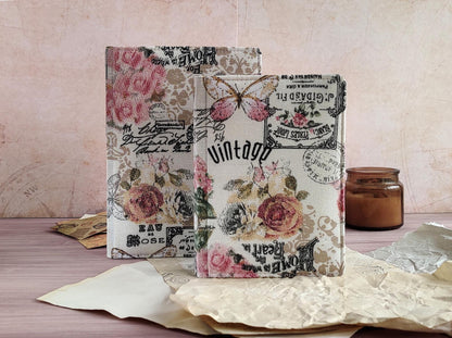 Vintage-styled notebook - Fabric covered journal (B6, A6 size)