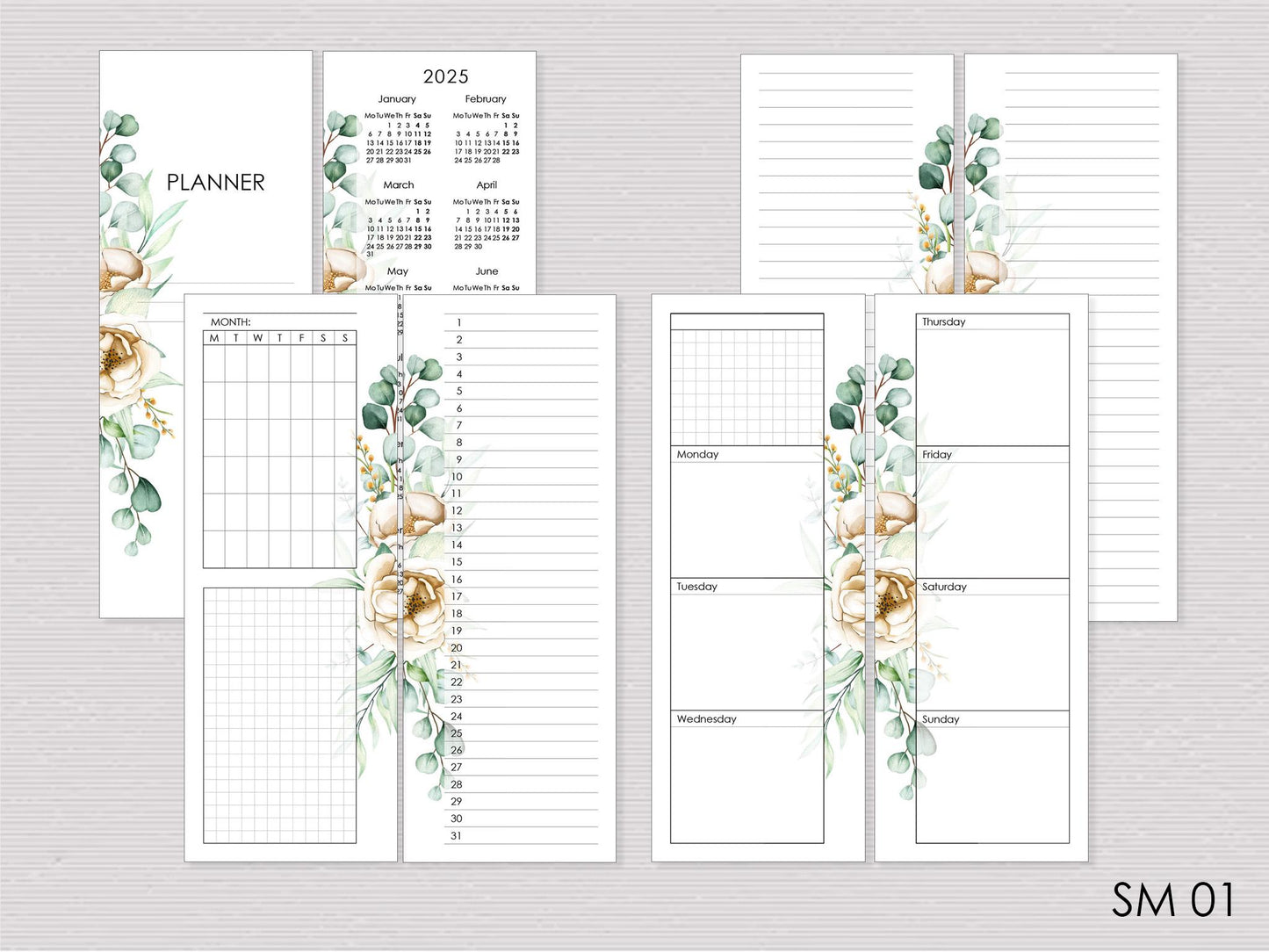 Monthly And Weekly Inserts - Disc Planner Refill (HP Skinny Mini Size)
