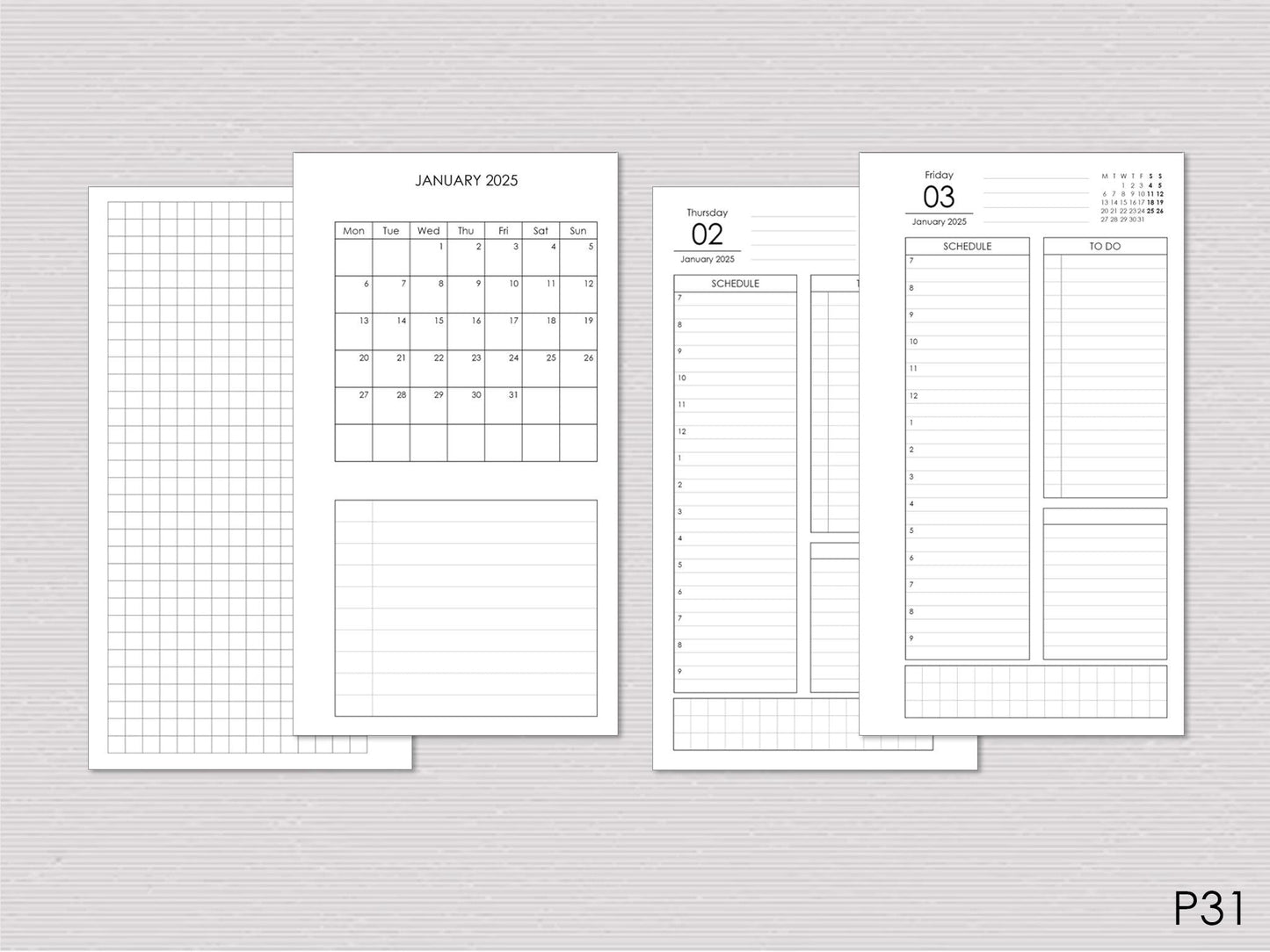 Daily Planner Inserts - Refill for Ring Notebook (Personal size) / P31