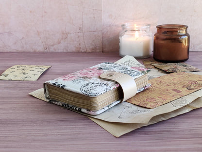 Small vintage-styled fabric notebook (A7 size)