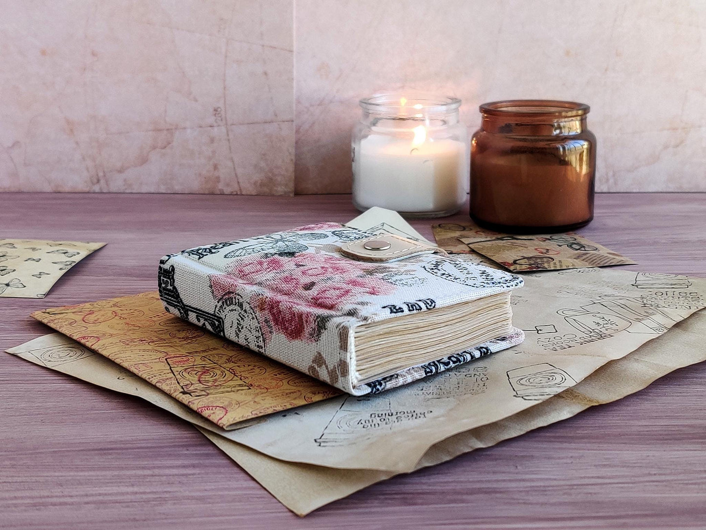 Small vintage-styled fabric notebook (A7 size)