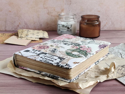 Vintage-styled notebook - Fabric covered journal (B6, A6 size)