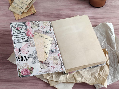 Vintage-styled notebook - Fabric covered journal (B6, A6 size)