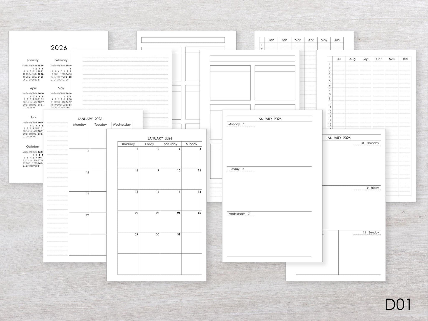 Monthly Weekly Inserts - Disc Planner Refill (HP Mini Size)