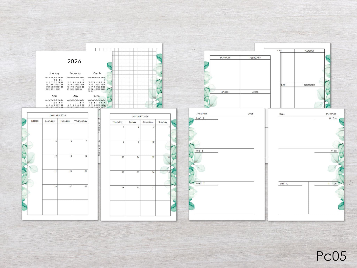 Monthly Weekly Planner Refill Inserts (Pocket Size) / Pc05