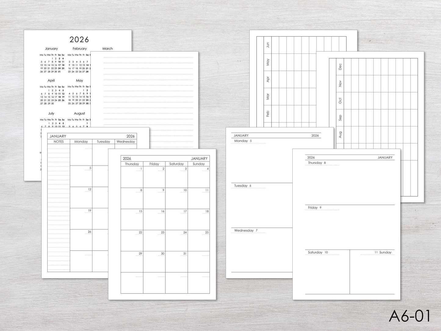 6-Ring Planner Inserts - Monthly And Weekly (True A6 Size) / A6-01