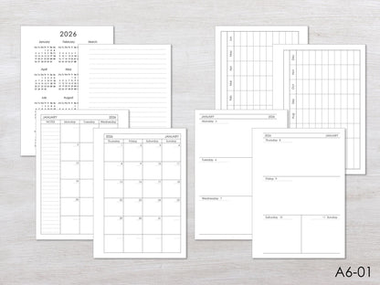 6-Ring Planner Inserts - Monthly And Weekly (True A6 Size) / A6-01