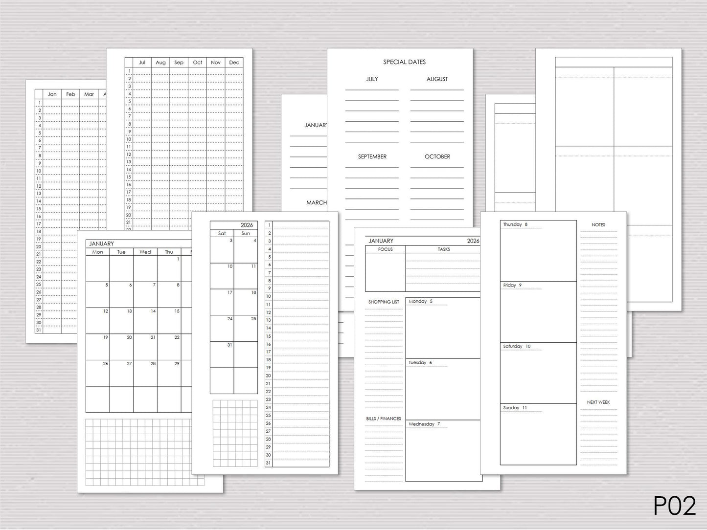 Ring Planner Inserts - Monthly And Weekly Notebook Refill (Personal size) / P02