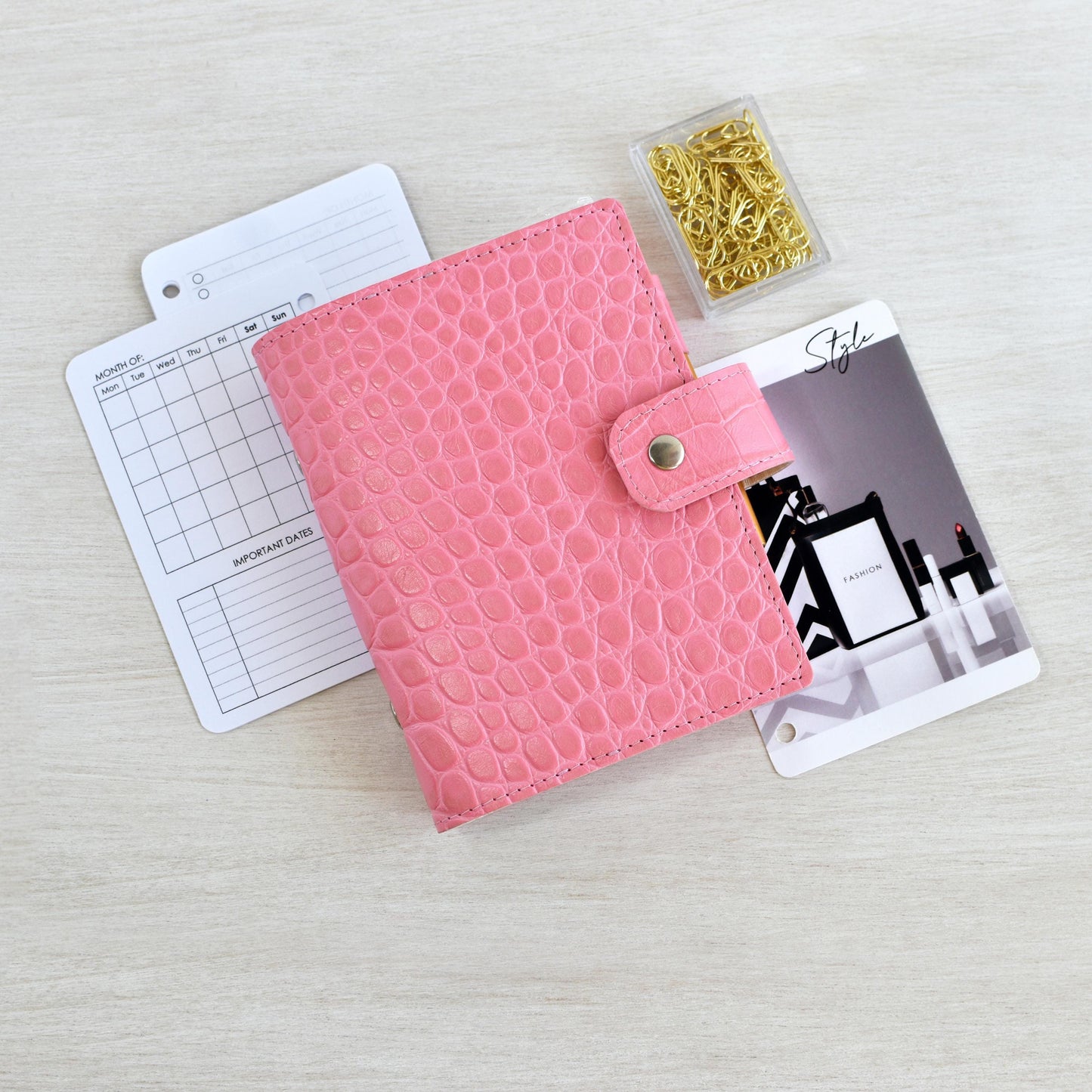 Leather Ring Binder - Pink Notebook Organizer (Pocket Size)