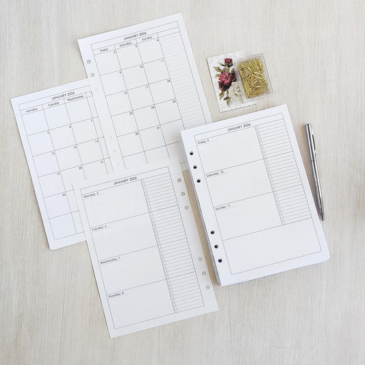 Planner Inserts Monthly Weekly - Ring Binder Refill (A5 Size)