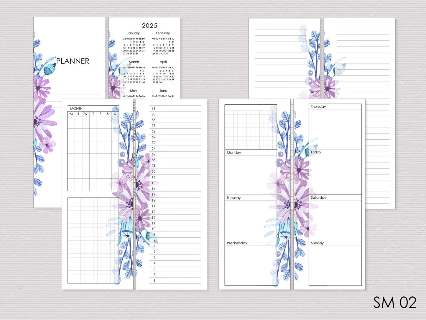 Monthly and Weekly Inserts - Disc Planner Refill (HP Skinny Mini Size)